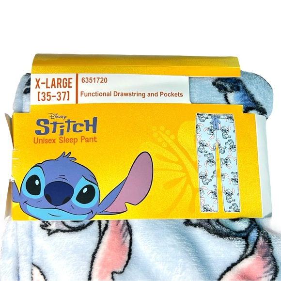 Disney Stitch Unisex Plush Pajama Sleep Pants Size XL Blue Black Pink - Picture 4 of 5
